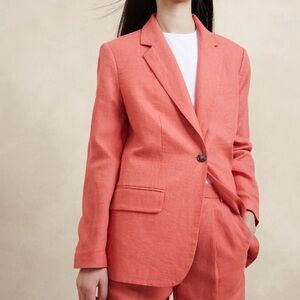 Banana Republic Lina Relaxed Linen Blazer Coral size 6